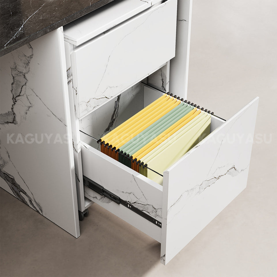 Marble-Look Reception Desk with LED Lighting, Power Outlet and Ample Storage