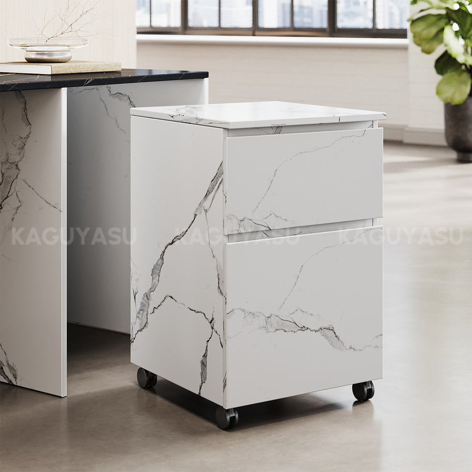 Marble-Look Reception Desk with LED Lighting, Power Outlet and Ample Storage