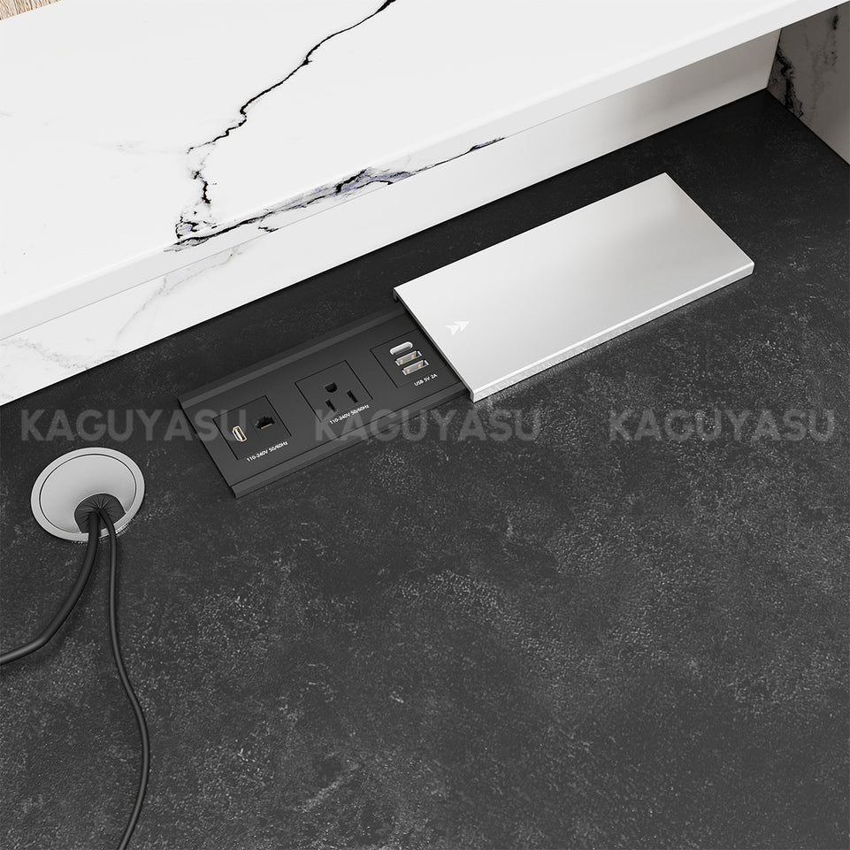 Marble-Look Reception Desk with LED Lighting, Power Outlet and Ample Storage