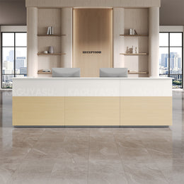 Reception Desk with Raised Transaction Counter, Built-In Power & Storage Cabinet