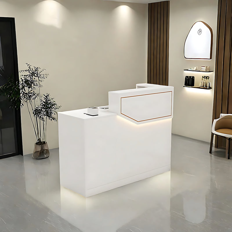 Salon Reception Desk 31-71 in Wide with Keyboard Tray, LED Lighting & Side Storage