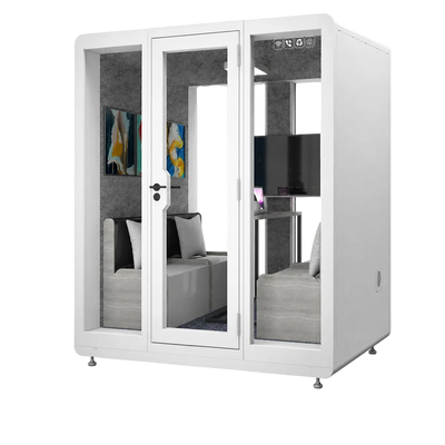 Soundproof Office Booth with Glass Door / Size: 83" L x 63" W x 91" H / Style: Metal Panel Model