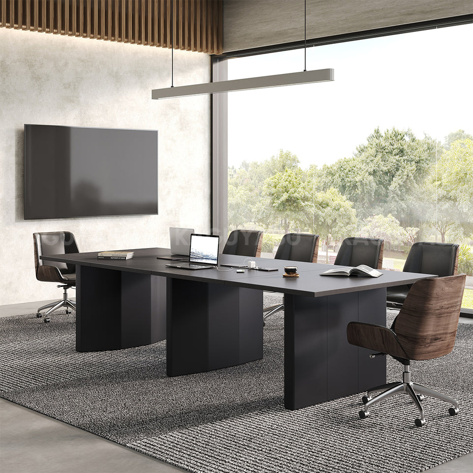 Large Conference Table with Built-In Power, Cable Management & Thick Sectioned Top