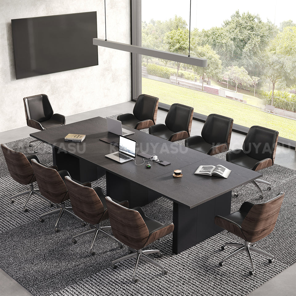 Large Conference Table with Built-In Power, Cable Management & Thick Sectioned Top