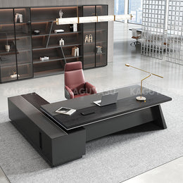 L-Shaped Executive Desk 79-87 in Wide with File Drawers for Home Office