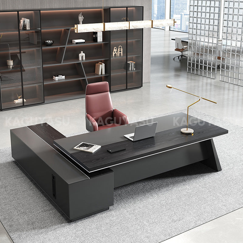 L-Shaped Executive Desk 79-87 in Wide with File Drawers for Home Office