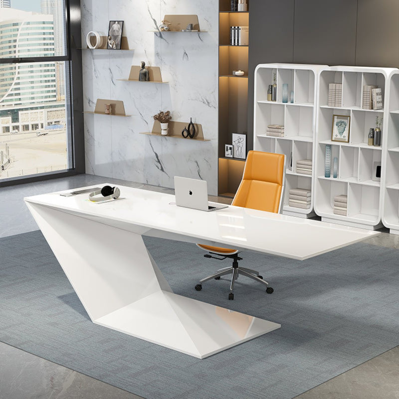 Sleek White Executive Desk With Oddly Shaped Modern and Stylish Office Table  LBZ-042
