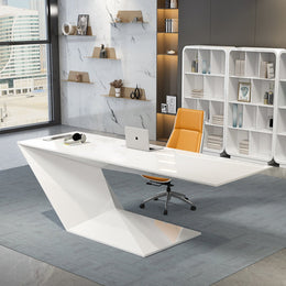 Sleek White Executive Desk With Oddly Shaped Modern and Stylish Office Table  LBZ-042