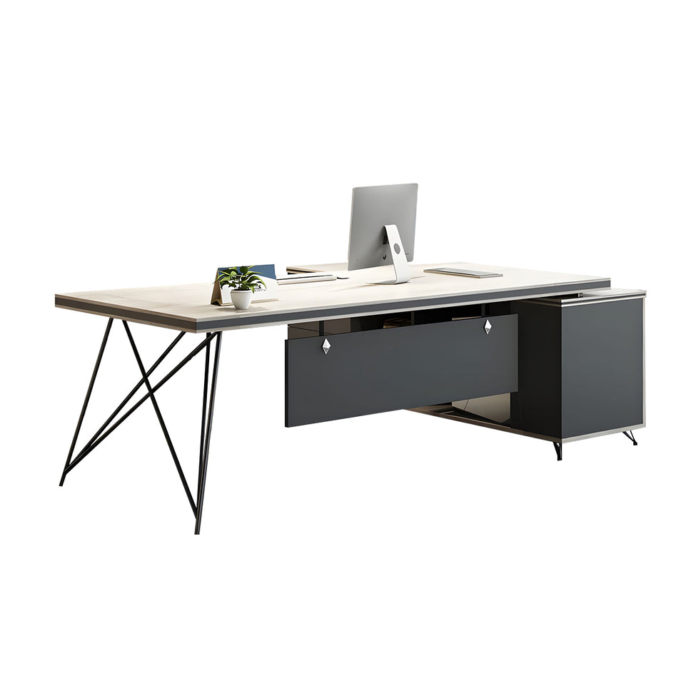 White Modern Stylish Office Desk Executive Desk Simple with Side Cabinet Wiring Holes LBZ-10108