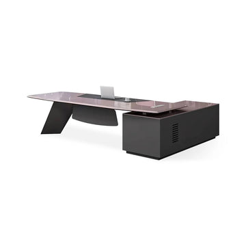 Modern Executive Desk with Side Storage, Lockable & File Drawers for Home Office