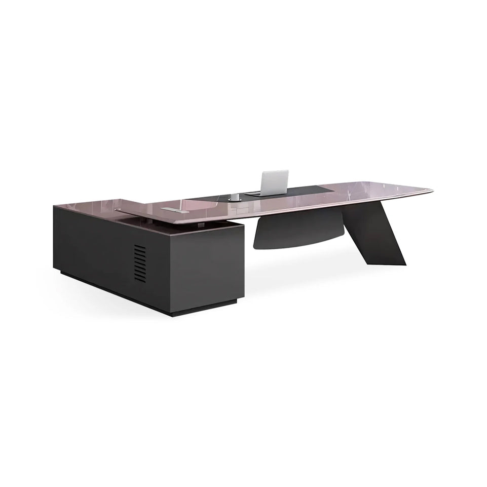 Contemporary Minimalist Executive Desk and Chair Workstation with Side Cabinet and Lockable Drawers LBZ-10197