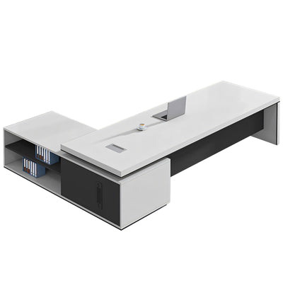 Modern Minimalist Executive Desk With Side Chest and Chair Combination with Cable Management Box and Open Storage LBZ-10200