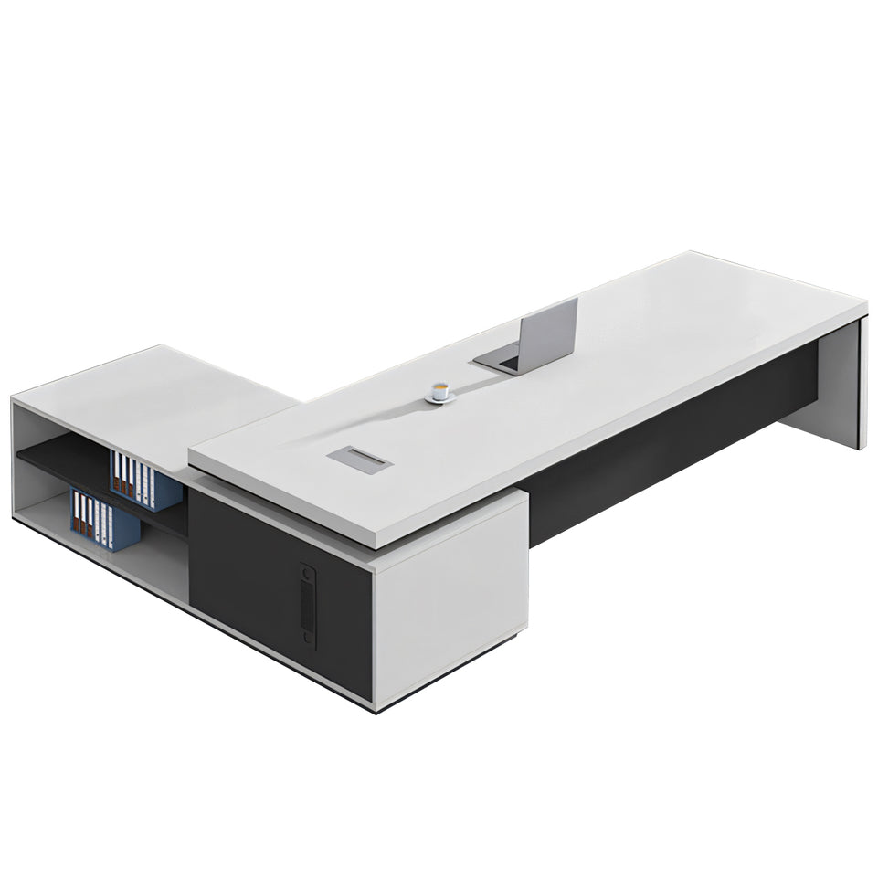 Modern Minimalist Executive Desk With Side Chest and Chair Combination with Cable Management Box and Open Storage LBZ-10200