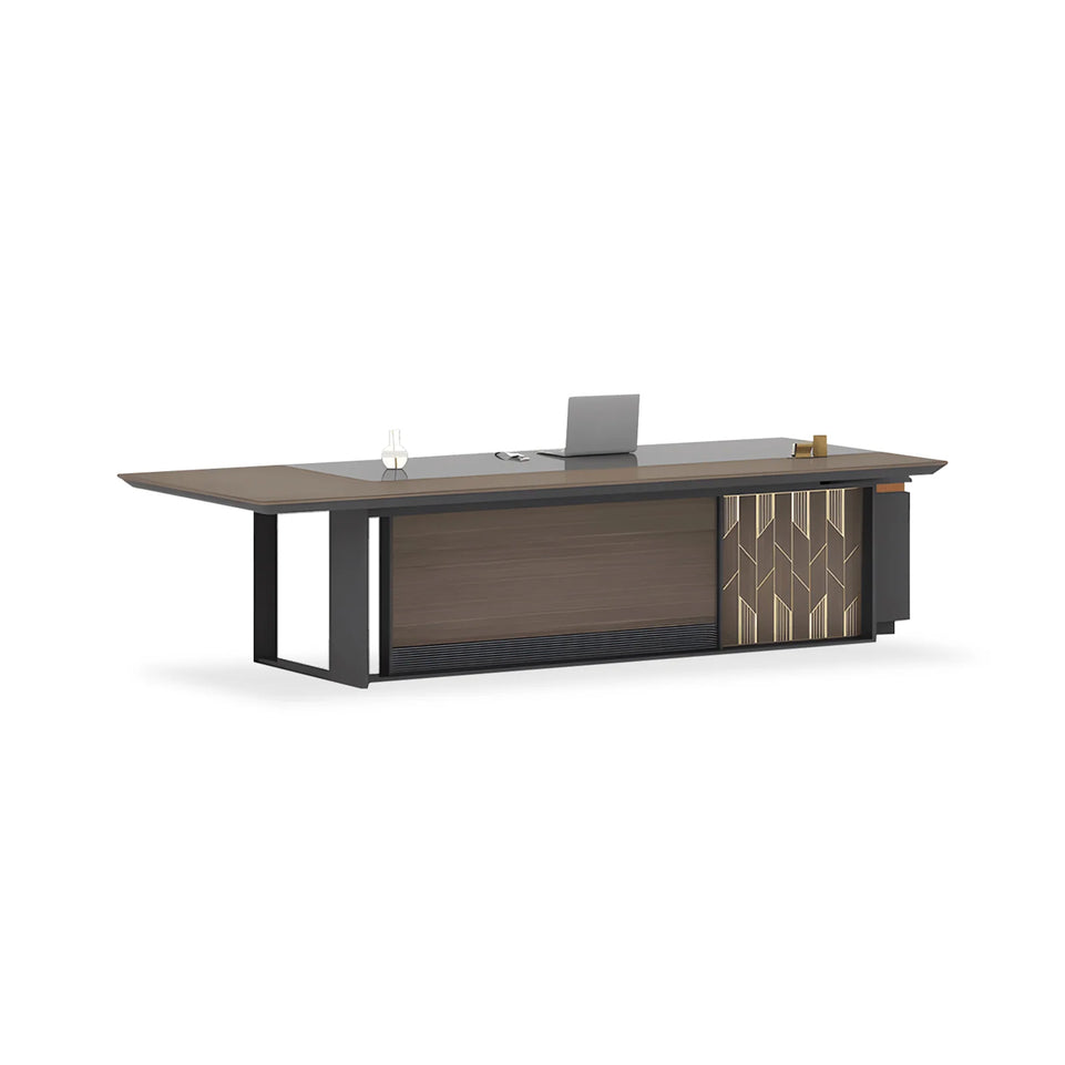 Executive Desk Work Desk with Curtains Desk with Wiring Hole Extra Storage Capacity Side Cabinet LBZ-1057