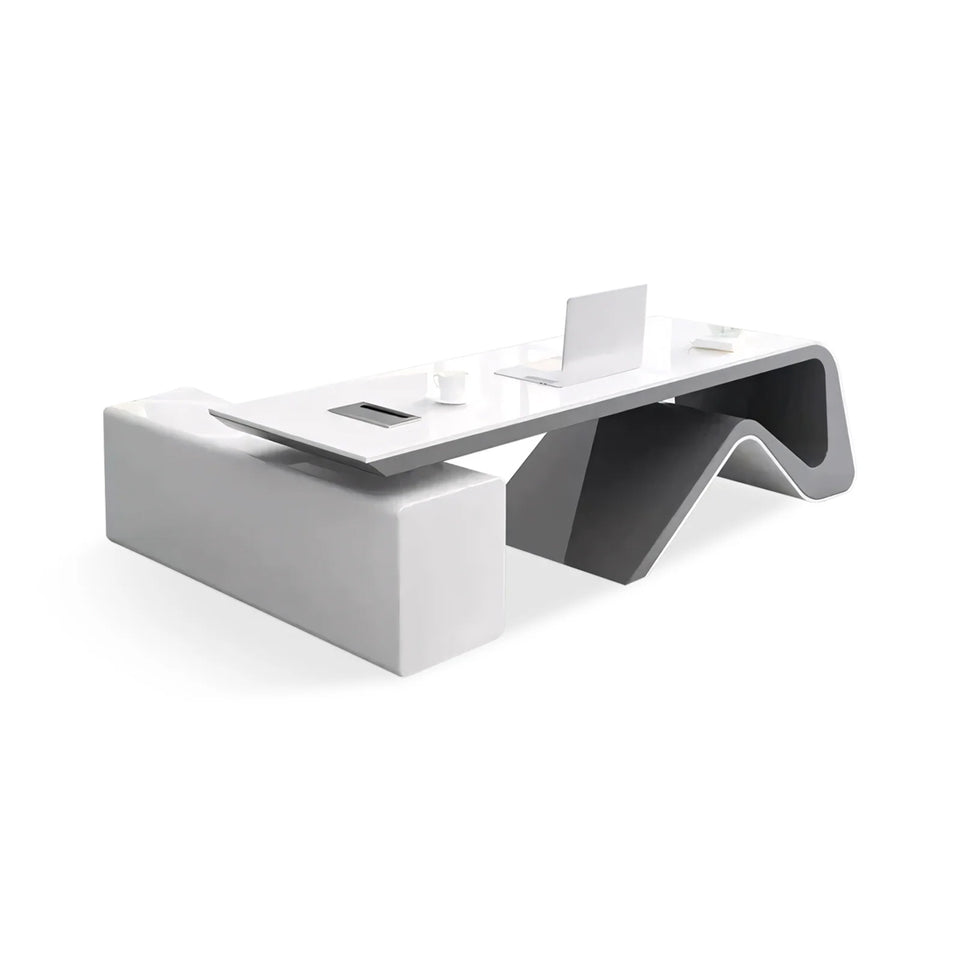 Computer Desk Executive Desk Ⅼ-Shaped Modern Writing Table With Side Cabinet Stylish White Customizable LBZ-1064