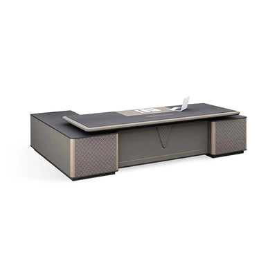 Gray Luxury Executive Desk Presidential Desk with Side Cabinet Wiring Hole Dial Lock with Drawer Customizable LBZ-1092