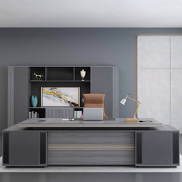 Modern Executive Desk with Lockable, Solid Wood & File Drawers for Home Office