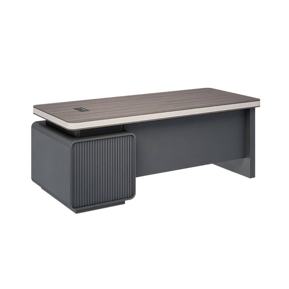Modern Executive Desk with Cable Management, Curved & Built-In Outlets for Home Office