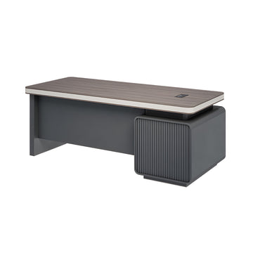 Modern Executive Desk with Cable Management, Curved & Built-In Outlets for Home Office