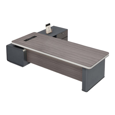 Modern Executive Desk with Cable Management, Curved & Built-In Outlets for Home Office