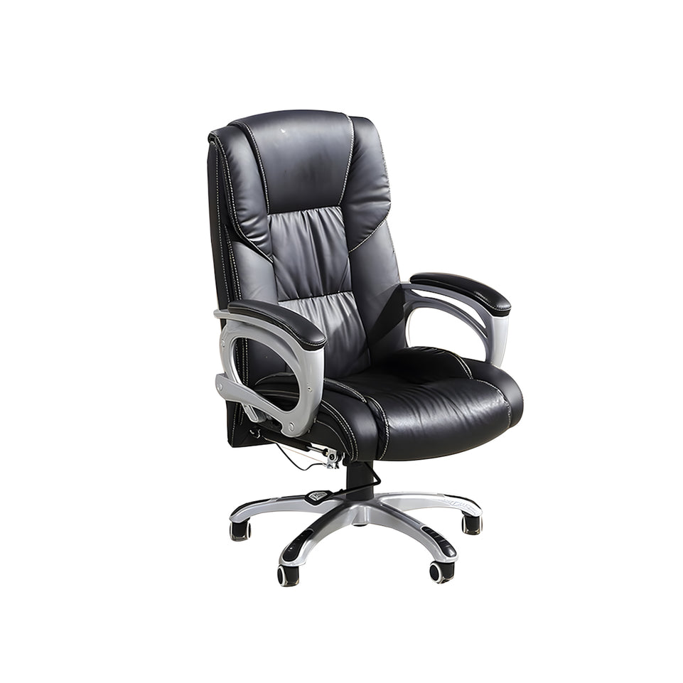 Modern Executive Desk with Cable Management, Curved & Built-In Outlets for Home Office