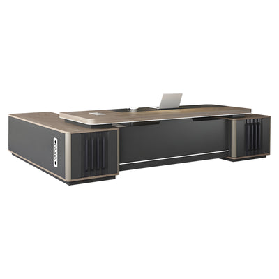 L-Shaped Executive Desk with Lockable, File Drawers & Cable Management for Home Office