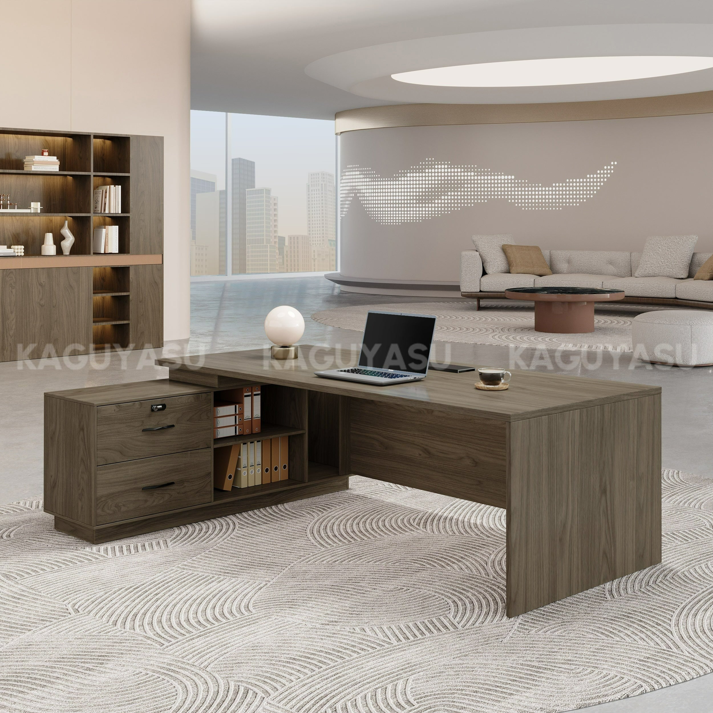 L-Shaped Executive Desk 63 in Wide with Privacy Panel, Cable Managemen