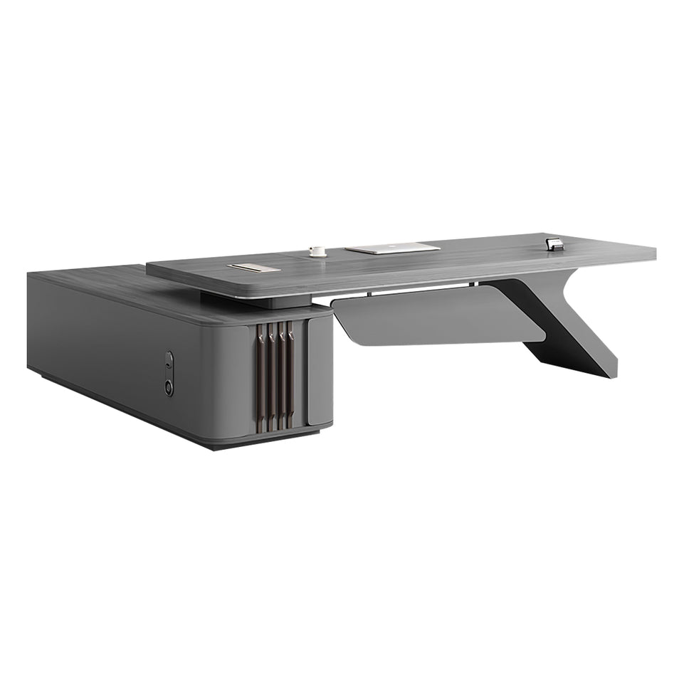 L-Shaped Executive Desk with Cable Management, Built-In Outlets & Side Storage