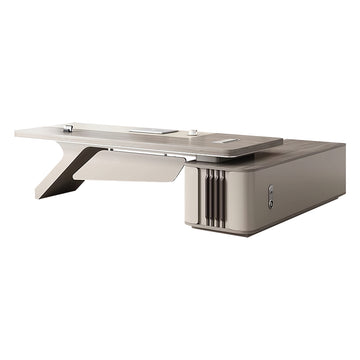 L-Shaped Executive Desk with Cable Management, Built-In Outlets & Side Storage (In Stock)