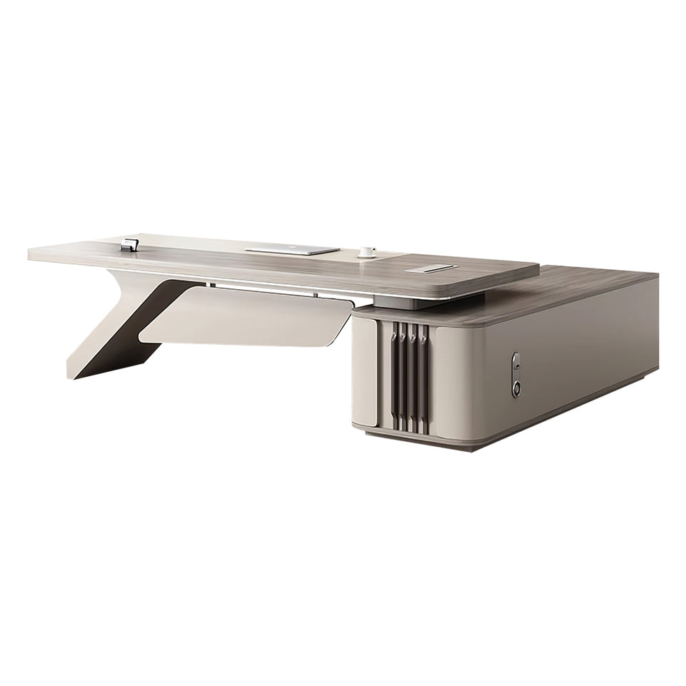 L-Shaped Executive Desk with Cable Management, Built-In Outlets & Side Storage
