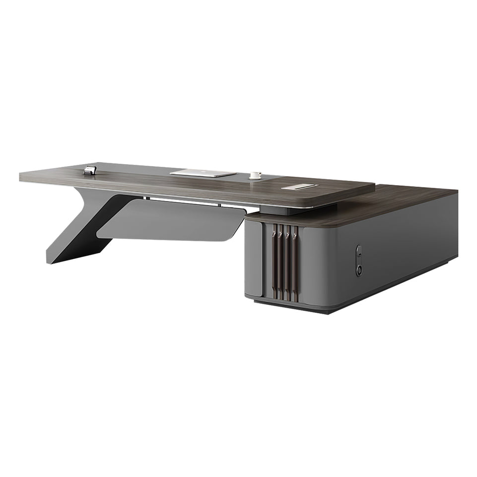 L-Shaped Executive Desk with Cable Management, Built-In Outlets & Side Storage