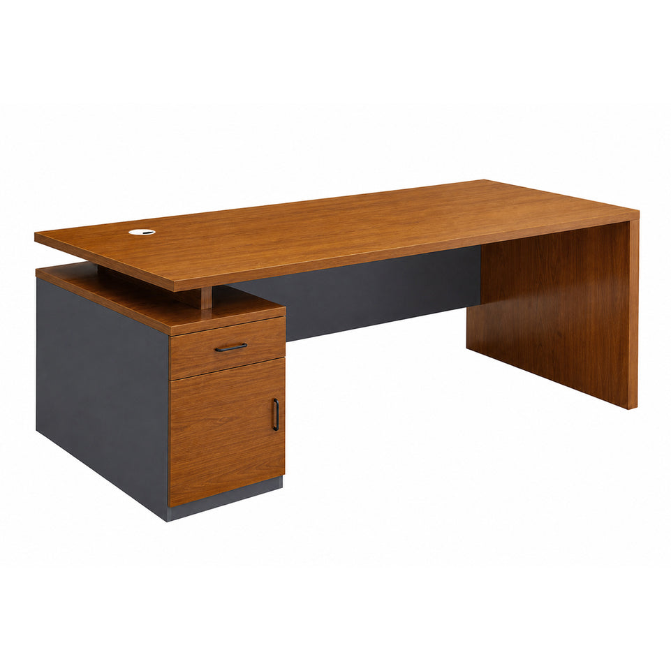 Contemporary 47"–71" L Executive Desk with Thick Durable Desktop, Cable Management System, Privacy Front Panel & Large Storage Cabinet for Professional Workspaces