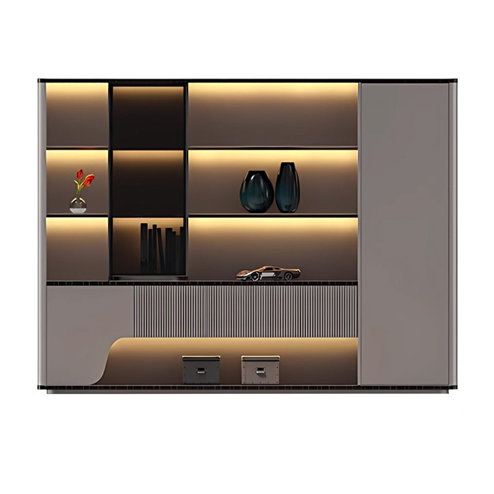 Modern 94"–138" L Executive Desk with Eco-friendly Material, Hidden Rotating Power Outlet, Dual-side Lockable Storage Cabinets for Executive Offices