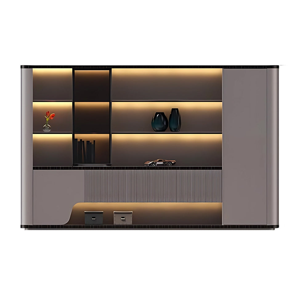 Modern 94"–138" L Executive Desk with Eco-friendly Material, Hidden Rotating Power Outlet, Dual-side Lockable Storage Cabinets for Executive Offices