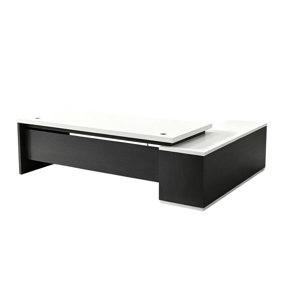 Elegant 55"–79" L Executive Desk with Thick Durable Desktop, Precision Edge Banding, Smart Cable Management, Large Storage Cabinet for Professional Offices