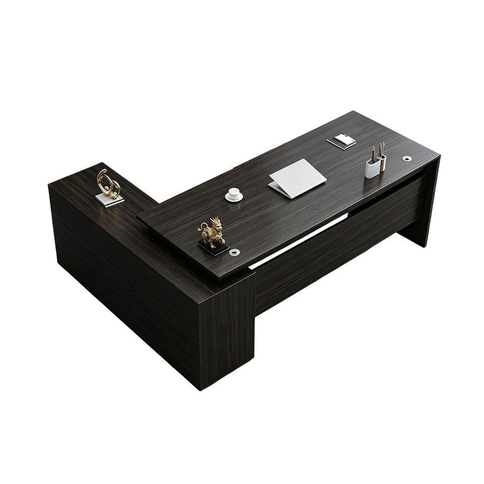 Elegant 55"–79" L Executive Desk with Thick Durable Desktop, Precision Edge Banding, Smart Cable Management, Large Storage Cabinet for Professional Offices