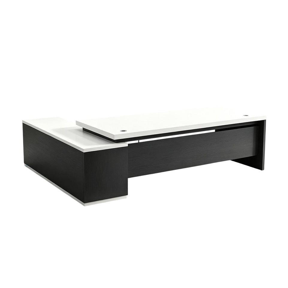 Elegant 55"–79" L Executive Desk with Thick Durable Desktop, Precision Edge Banding, Smart Cable Management, Large Storage Cabinet for Professional Offices