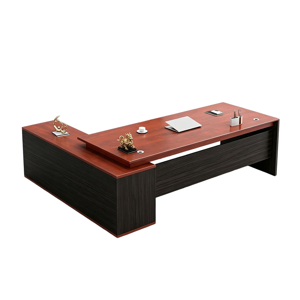Elegant 55"–79" L Executive Desk with Thick Durable Desktop, Precision Edge Banding, Smart Cable Management, Large Storage Cabinet for Professional Offices