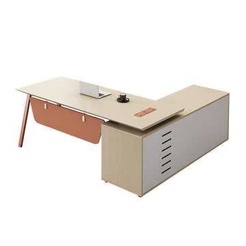 Premium 63"–87" L Executive Desk with Thick Durable Desktop, Multifunctional Cable Box, Reinforced Steel Legs, Lockable Storage Cabinet for Professional Offices