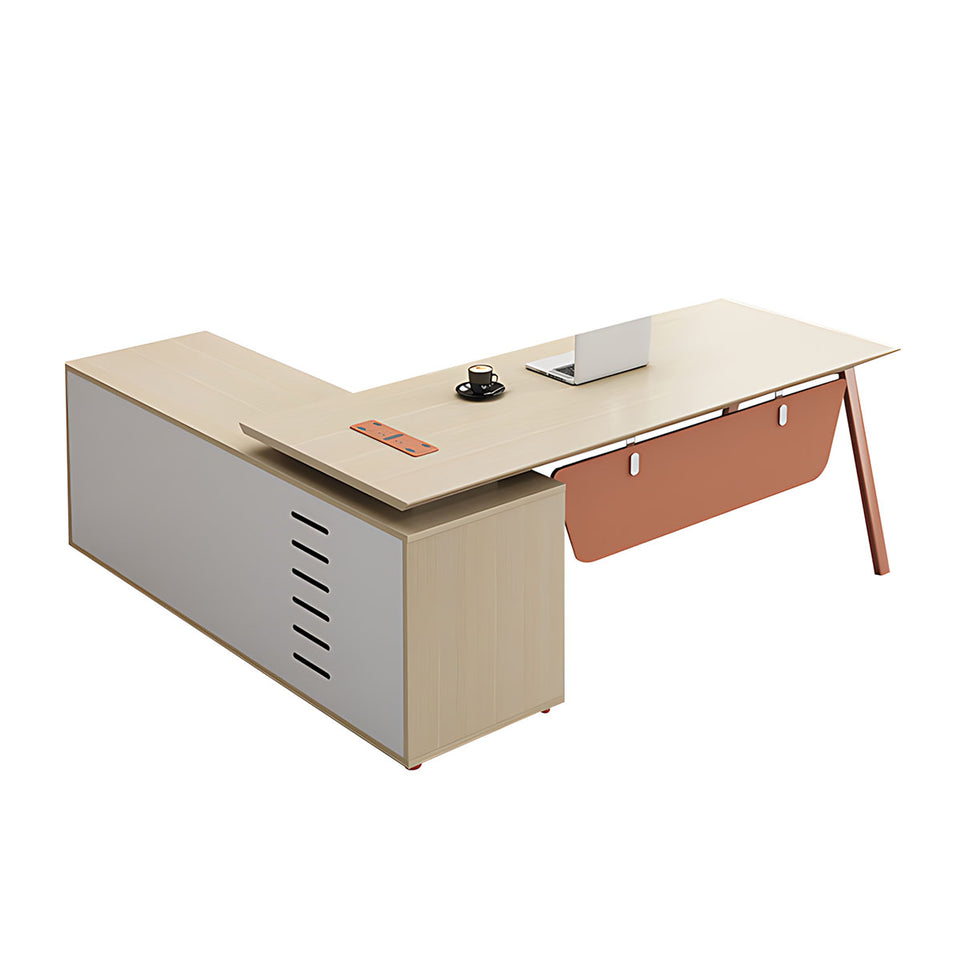 Premium 63"–87" L Executive Desk with Thick Durable Desktop, Multifunctional Cable Box, Reinforced Steel Legs, Lockable Storage Cabinet for Professional Offices