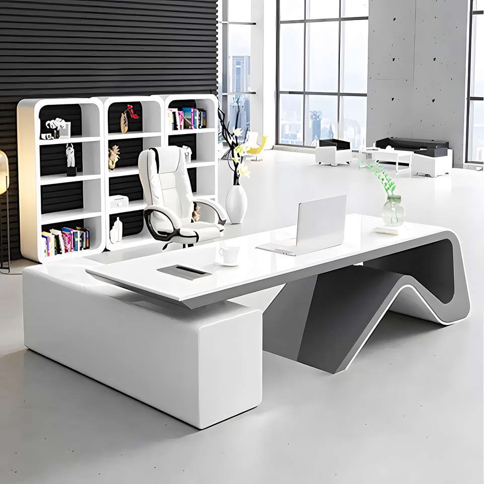 Stylish and Modern White Lacquered Executive Office Desk Boss Desk LBZ-7226（In Stock）