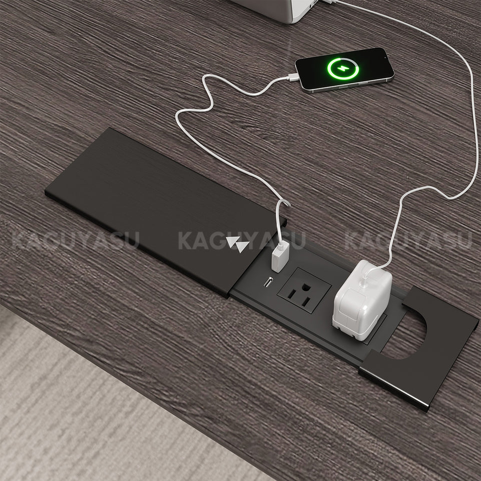 Electric Height-Adjustable Executive Desk with Power Outlet and Side Storage Cabinet