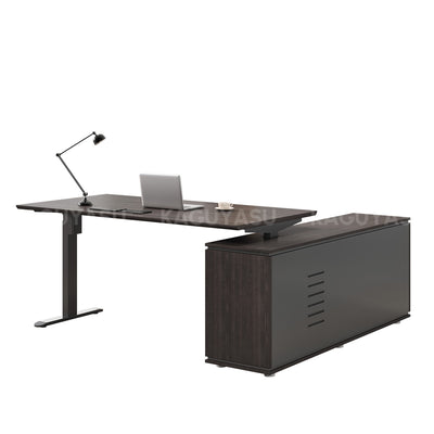 Electric Height-Adjustable Executive Desk with Power Outlet and Side Storage Cabinet