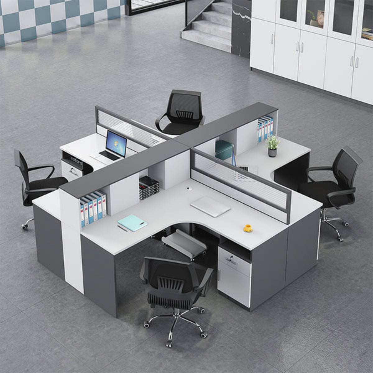 Modern Office Workstation Set with Screens, Ideal for 2/4/6-Person Wor