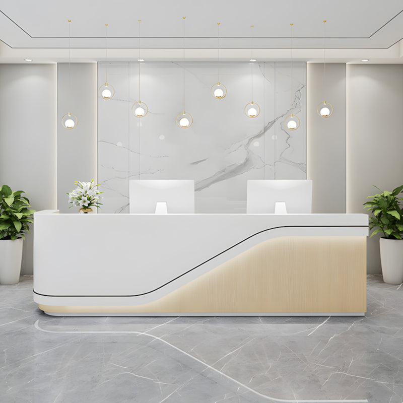 L-Shaped Reception Desk 31-197 in Wide with Dual-Tone, Keyboard Tray & File Drawers