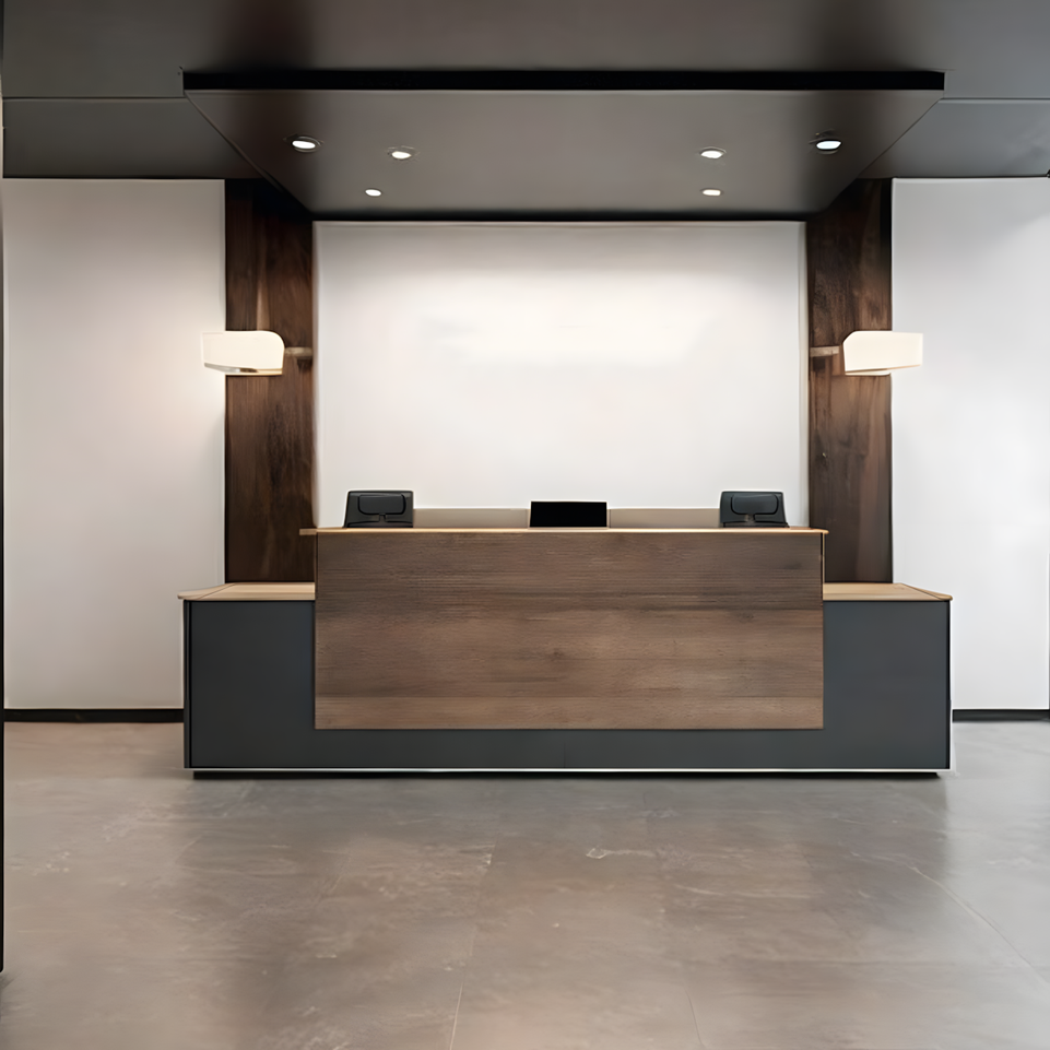 Color-Blocked Straight Reception Desk with Lockable Drawer and Cabinet for Hotels and Offices JDT-021