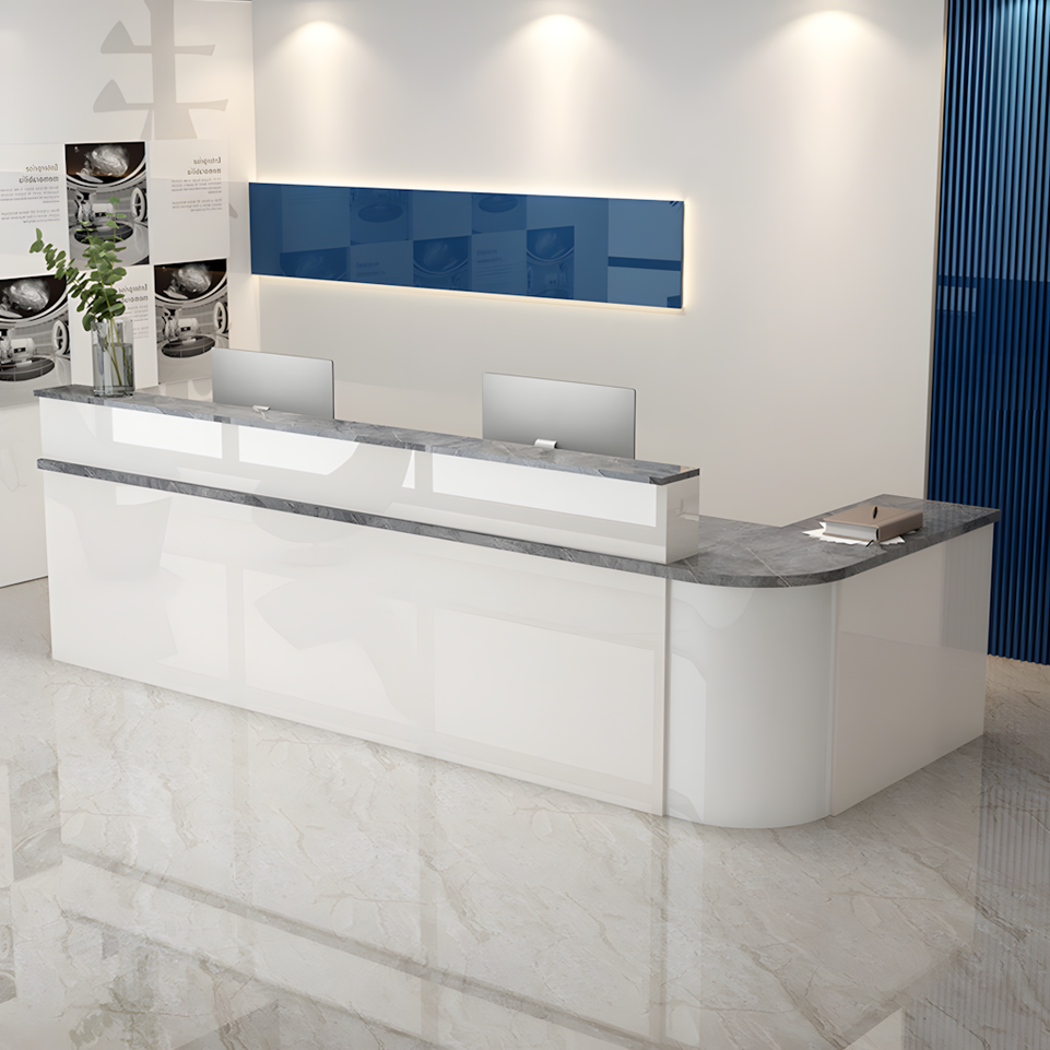 Minimalist L-Shaped Reception Desk with Lockable Drawers for Offices and Salons JDT-1038