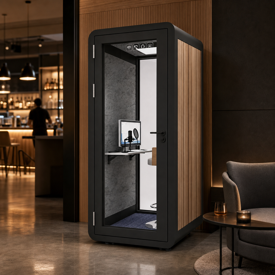 Professional Acoustic Pod with Multi-layer Soundproof Structure, Safety Glass, Silent Ventilation System & LED Lighting for Private Spaces