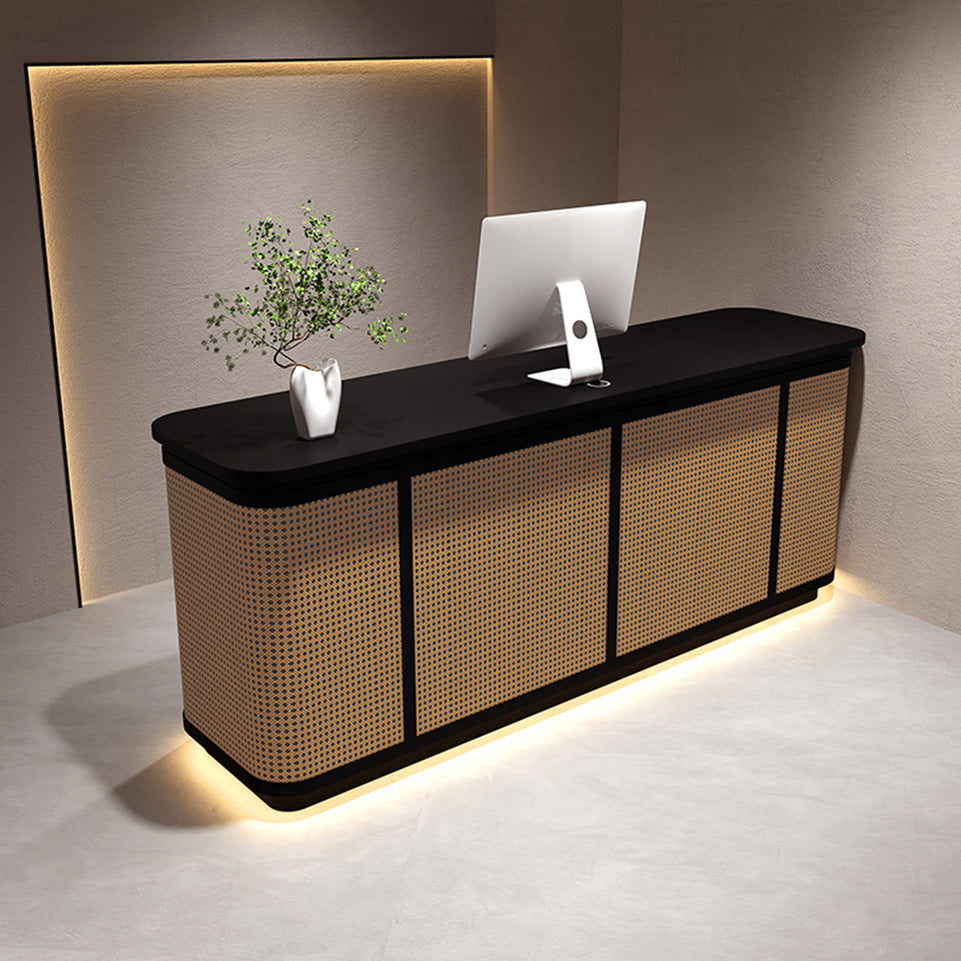 Rattan Straight Reception Desk with Multi-Drawer and Keyboard Tray for Inns and Salons JDT-108