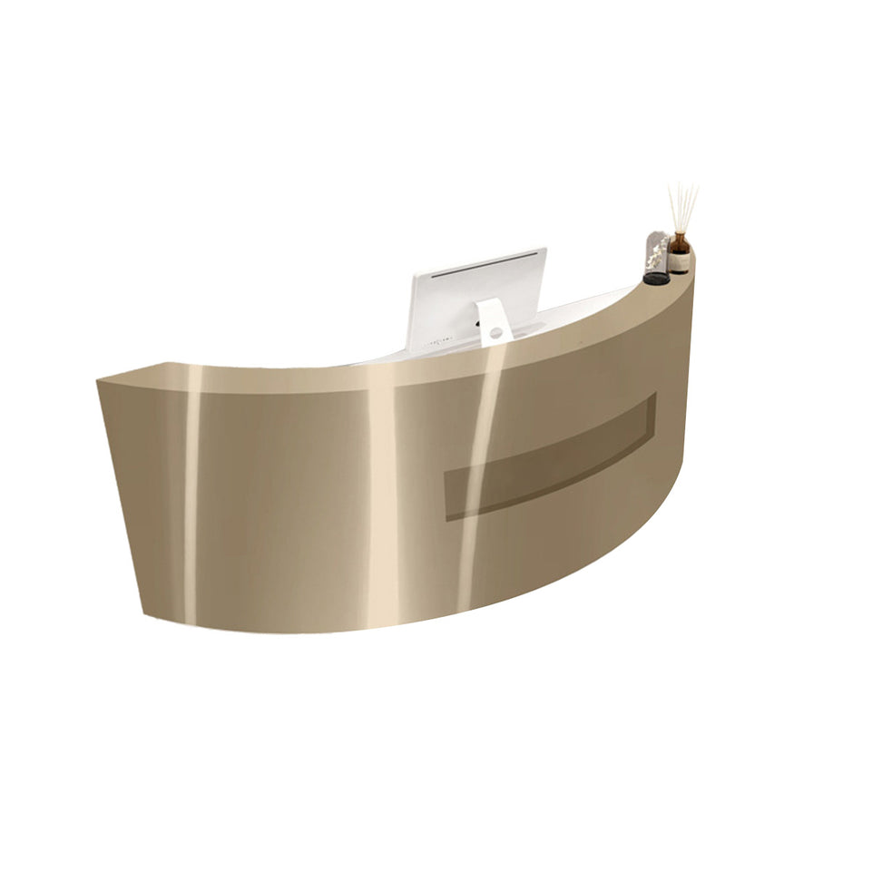 Premium Stainless Steel Reception Desk with Dual-level Countertop, Lockable Storage Cabinets, Silent Keyboard Tray & Vintage Drawer Handles for Modern Commercial Spaces
